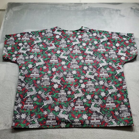 Handmade Vneck Top Reindeer Theme of Christmas Black White Red Green Wm Sz L - Picture 2 of 9